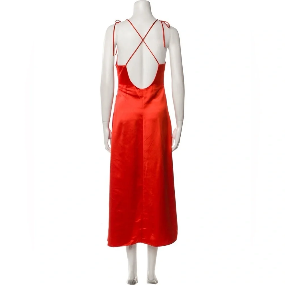 Jason Wu NWT Orange Strappy Ruched Plunge Neckline Midi Slip Dress Size Large - Picture 4 of 10